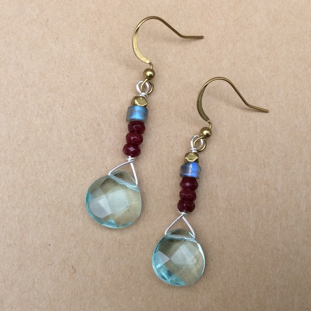 Briolette earrings aquamarine garnet labradorite